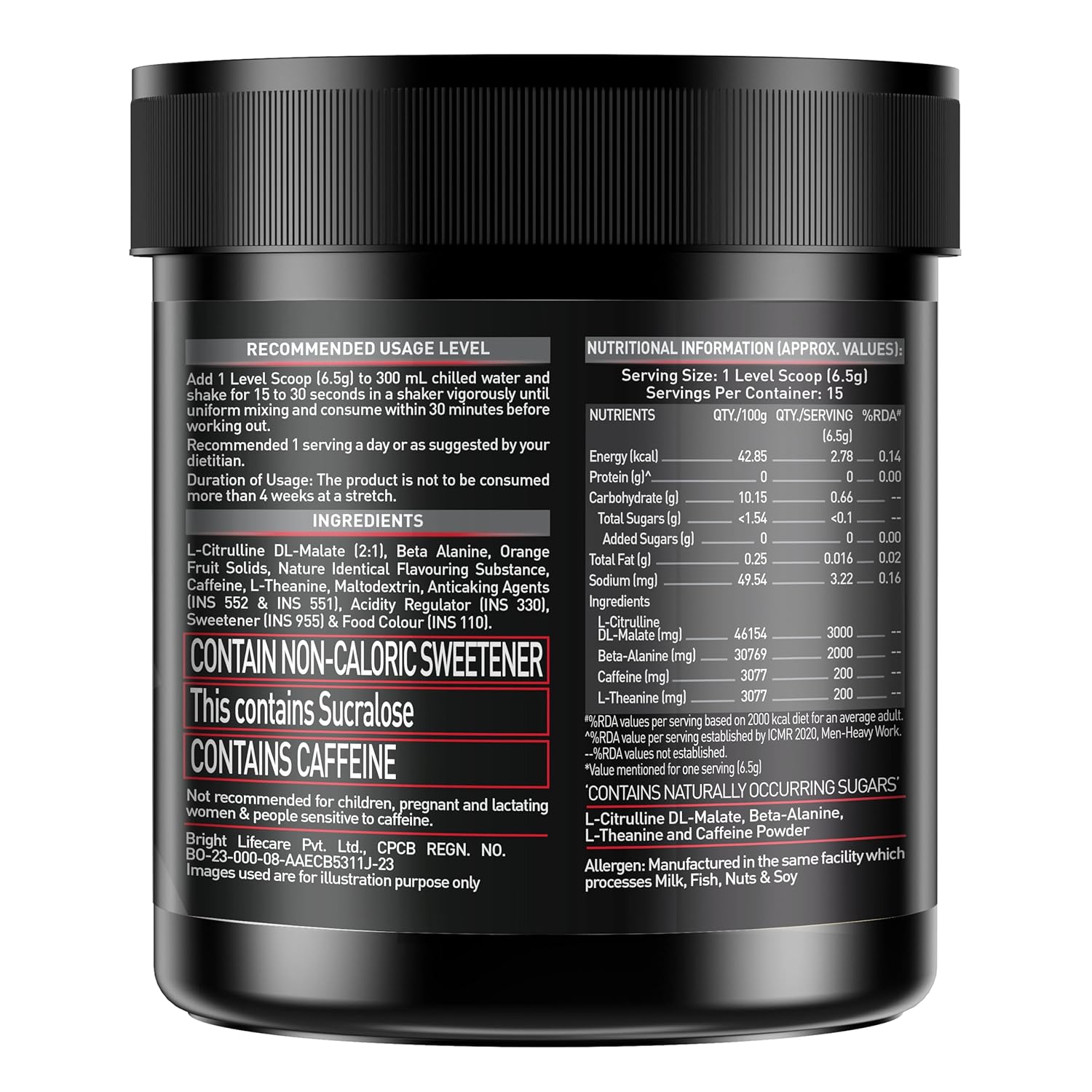 MuscleBlaze Pre Workout 200 Xtreme Powder, Tangy Orange (15 Servings, 100g) | 200mg Caffeine, 3000mg Citrulline