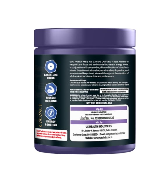 Muscle Doctor God Father PRE-1 Hyper Boosts Performance 40 Servings Pre Workout (160 g, Bluberry)