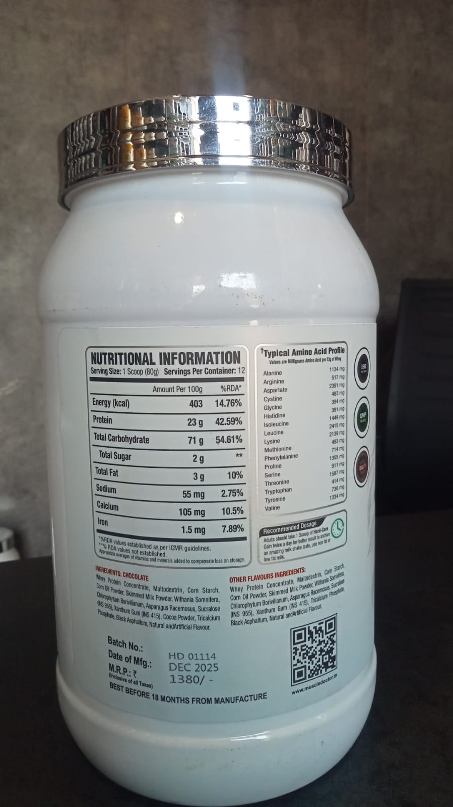 Muscle Doctor Hard core weight & mass gainer, High Protein High Calorie Weight Gainers/Mass Gainers (1kg, BELGIUM CHOCOLATE)