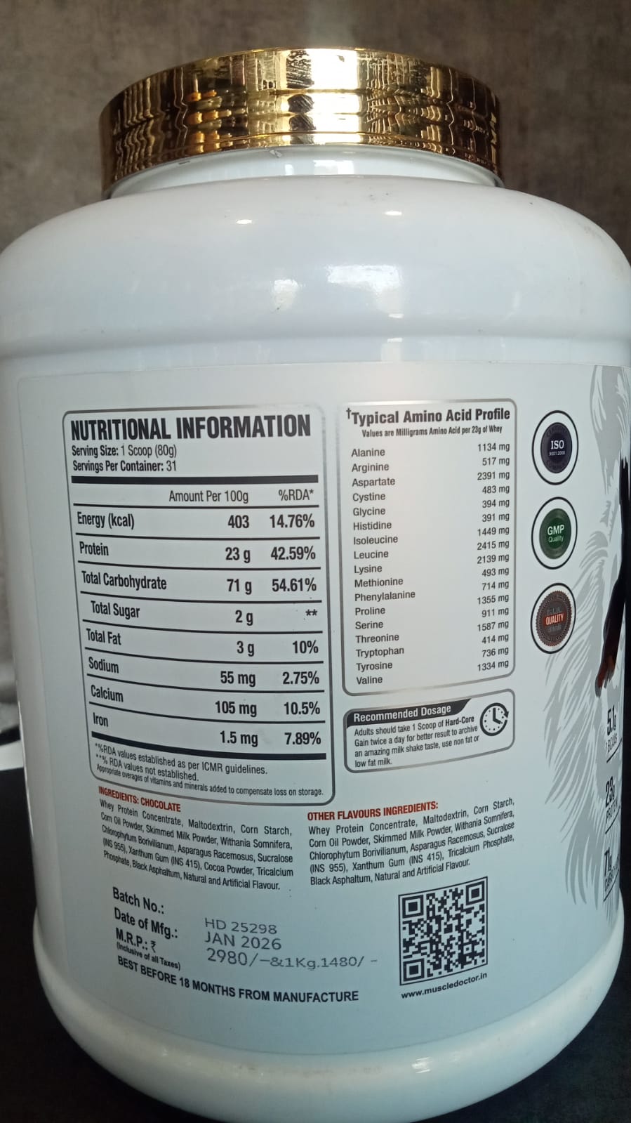 Muscle Doctor Hard core weight & mass gainer, High Protein High Calorie Weight Gainers/Mass Gainers (2.5 kg, BELGIUM CHOCOLATE)