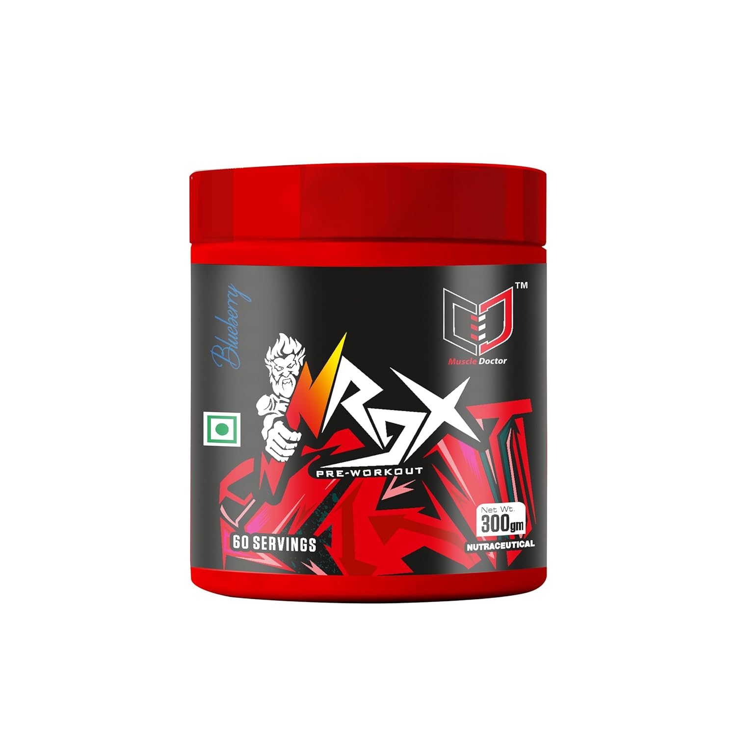 Muscle Doctor RDX Pre-workout Supplement, Blueberry Flavour, 300g, 60 Servings