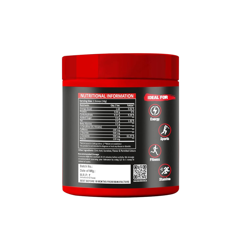 Muscle Doctor RDX Pre-workout Supplement, Orange Flavour, 300g, 60 Servings