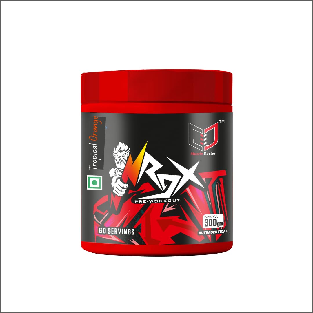 Muscle Doctor RDX Pre-workout Supplement, Orange Flavour, 300g, 60 Servings