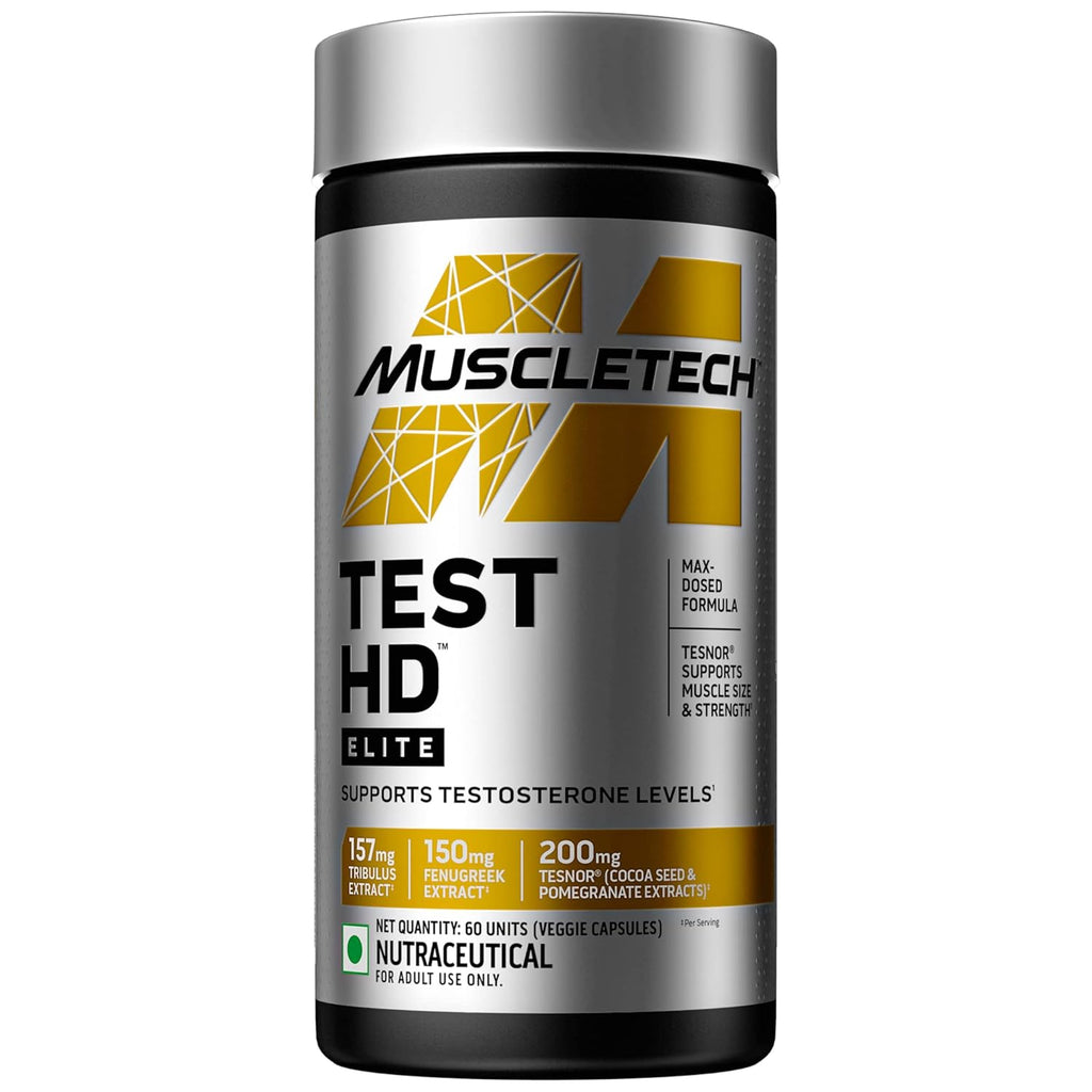 MuscleTech Test HD Elite, Tribulus Terrestris for Men, Max-Strength ATP & Test Booster for Men, Boost Free Testosterone Levels, 60 Veggie Capsules, 1 count