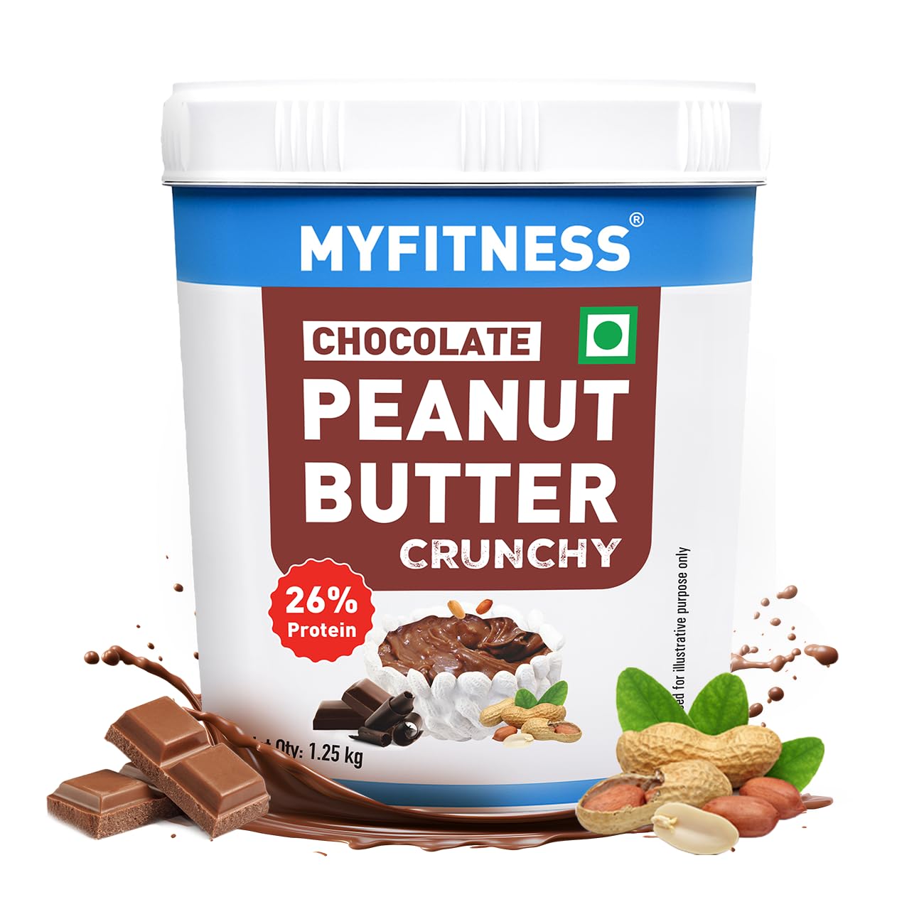 MYFITNESS Peanut Butter Chocolate Spread Crunchy 1.25kg | 23g Protein & 9g Fiber | Tasty & Healthy Nut Butter Spread for Breakfast & Snacks | Cholesterol Free | Zero Trans Fat | Crunchy Peanut Butter