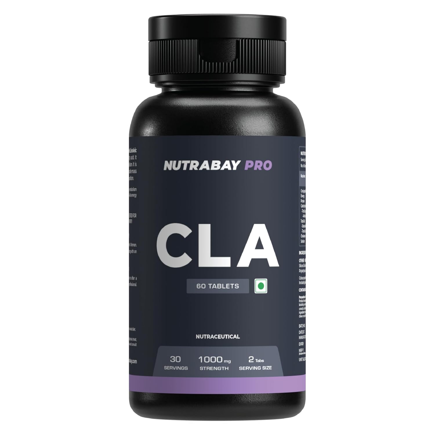 Nutrabay Pro CLA (Conjugated Linoleic Acid) | Fat Burner, Boosts Metabolism & Lean Muscle Build Supplement, 1000mg - 60 Veg Tablets