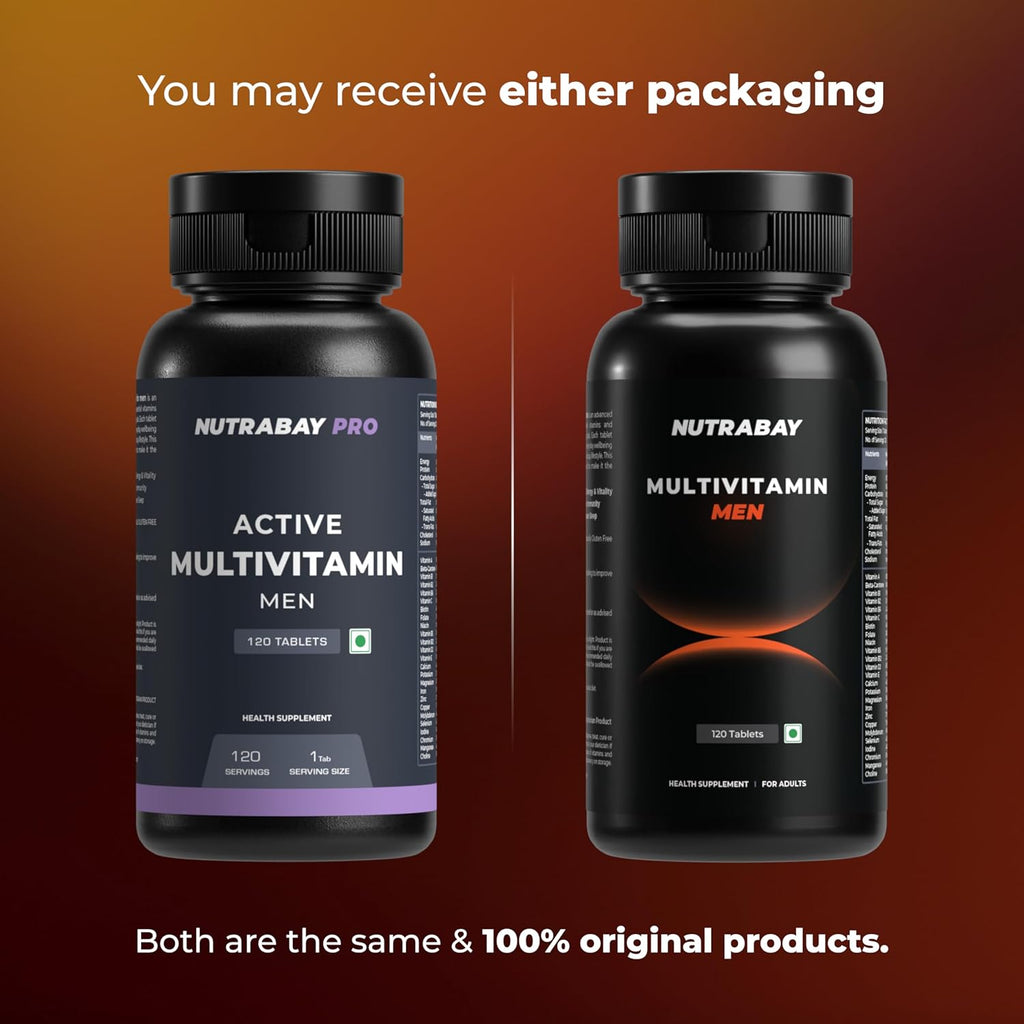 Nutrabay Pro Active Multivitamin for Men with Zinc, Magnesium, Vitamin B,C,A,E – Enhances Energy, Immunity & Better Sleep– 120 Veg Capsules | 100% RDA for Viamins & Minerals | Purity Tested Supplement