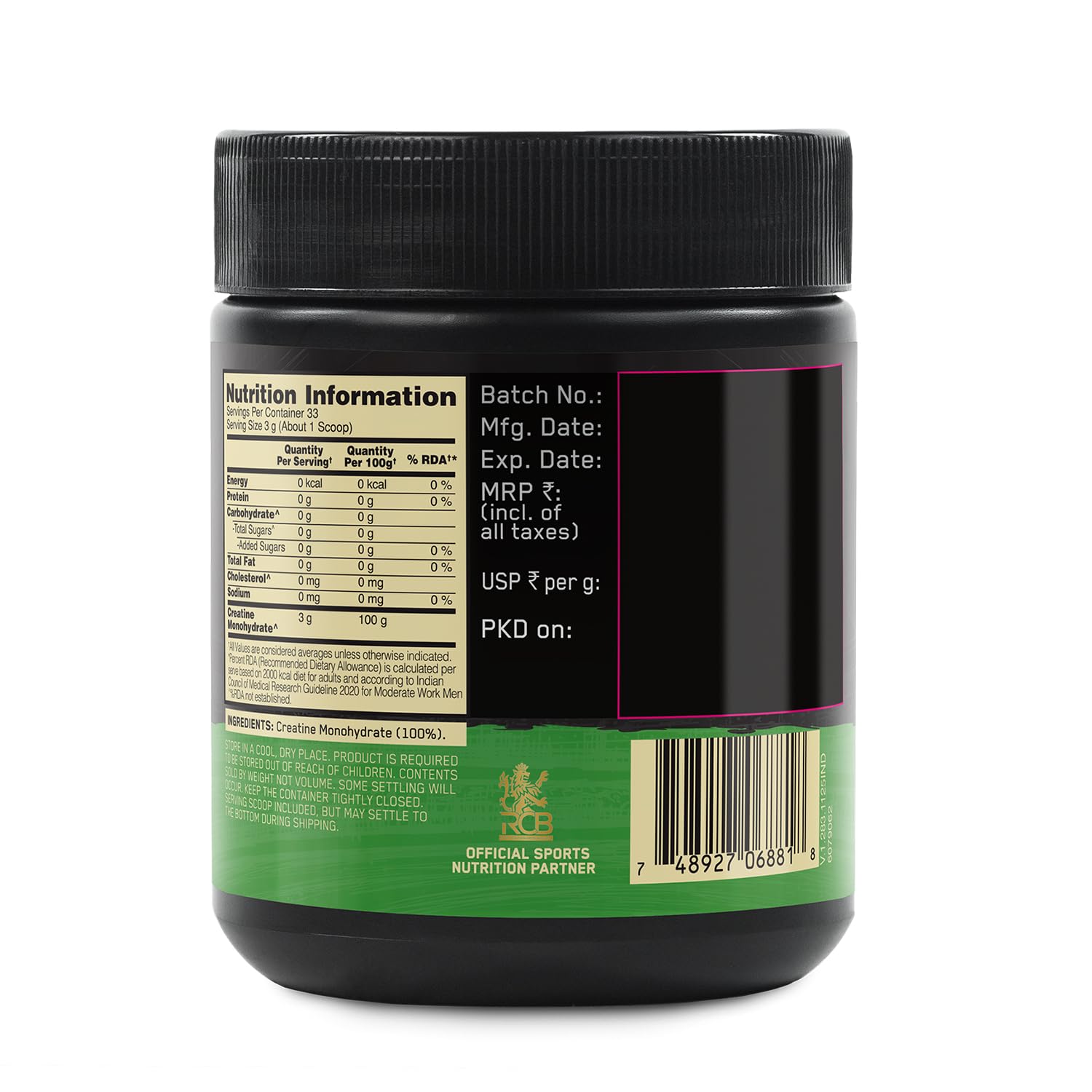 Optimum Nutrition (ON) Micronized Creatine Powder – 100 g, 33 Serves, 3g of 100% Creatine Monohydrate per serve, Supports Athletic Performance & Power, Unflavored.