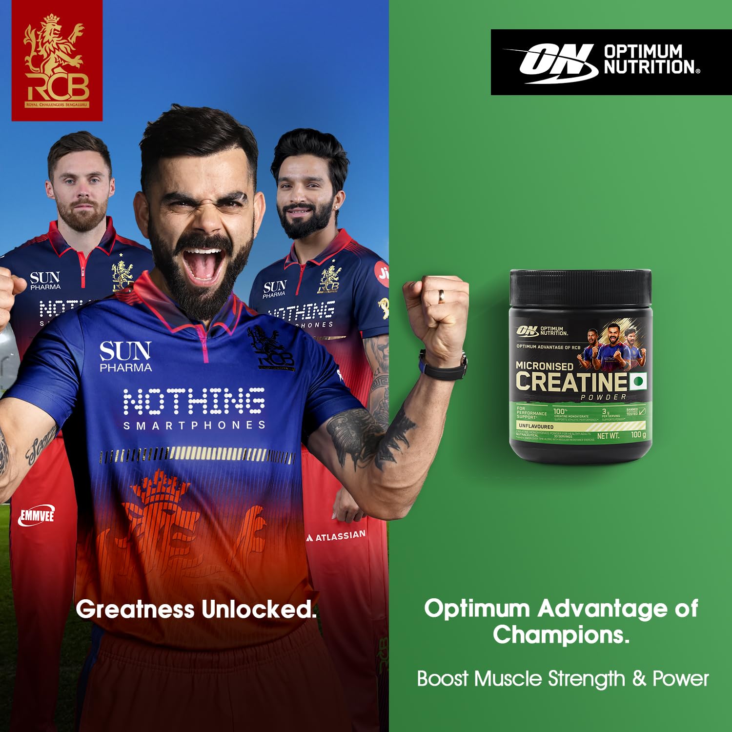 Optimum Nutrition (ON) Micronized Creatine Powder – 100 g, 33 Serves, 3g of 100% Creatine Monohydrate per serve, Supports Athletic Performance & Power, Unflavored.
