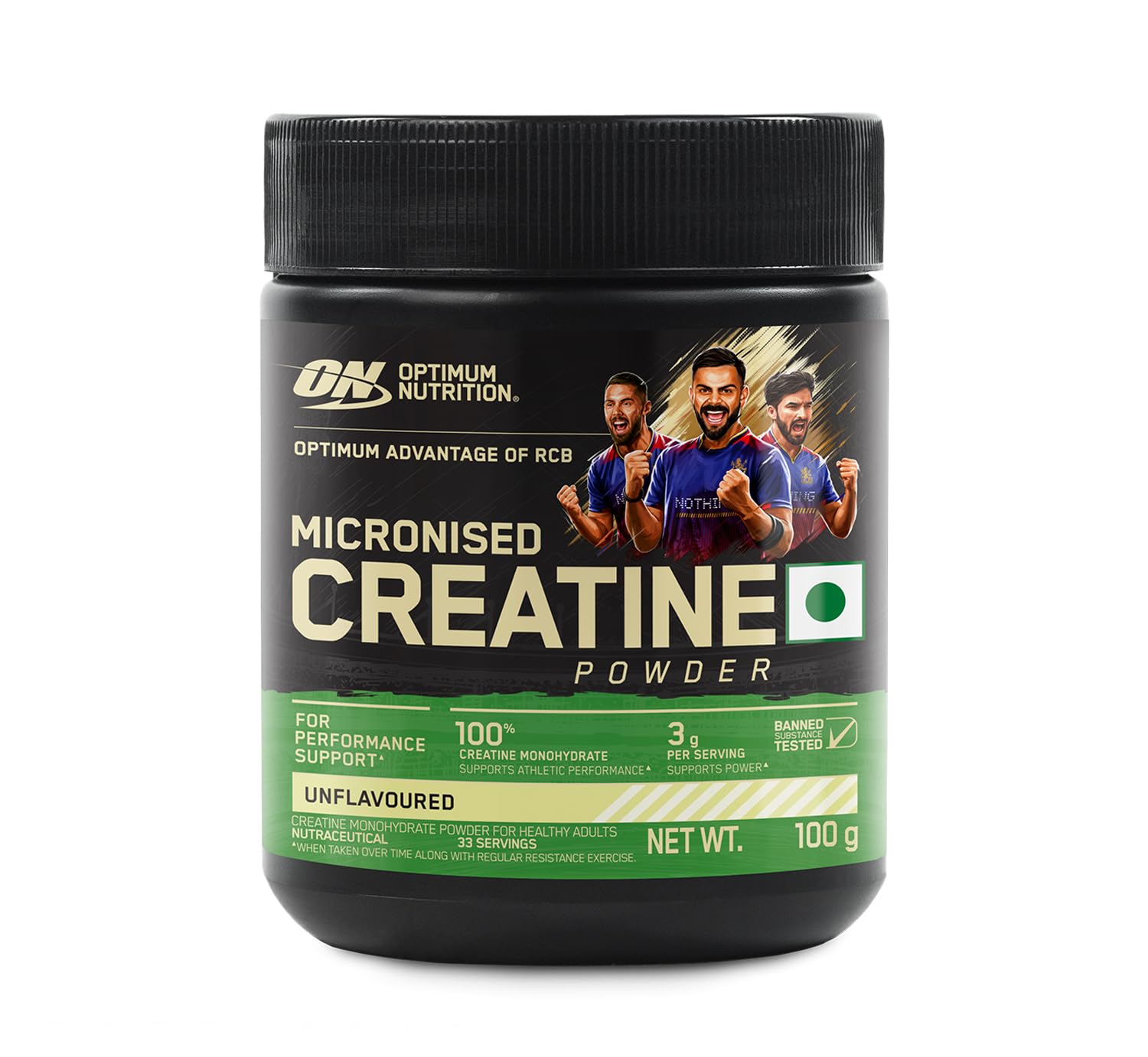 Optimum Nutrition (ON) Micronized Creatine Powder – 100 g, 33 Serves, 3g of 100% Creatine Monohydrate per serve, Supports Athletic Performance & Power, Unflavored.