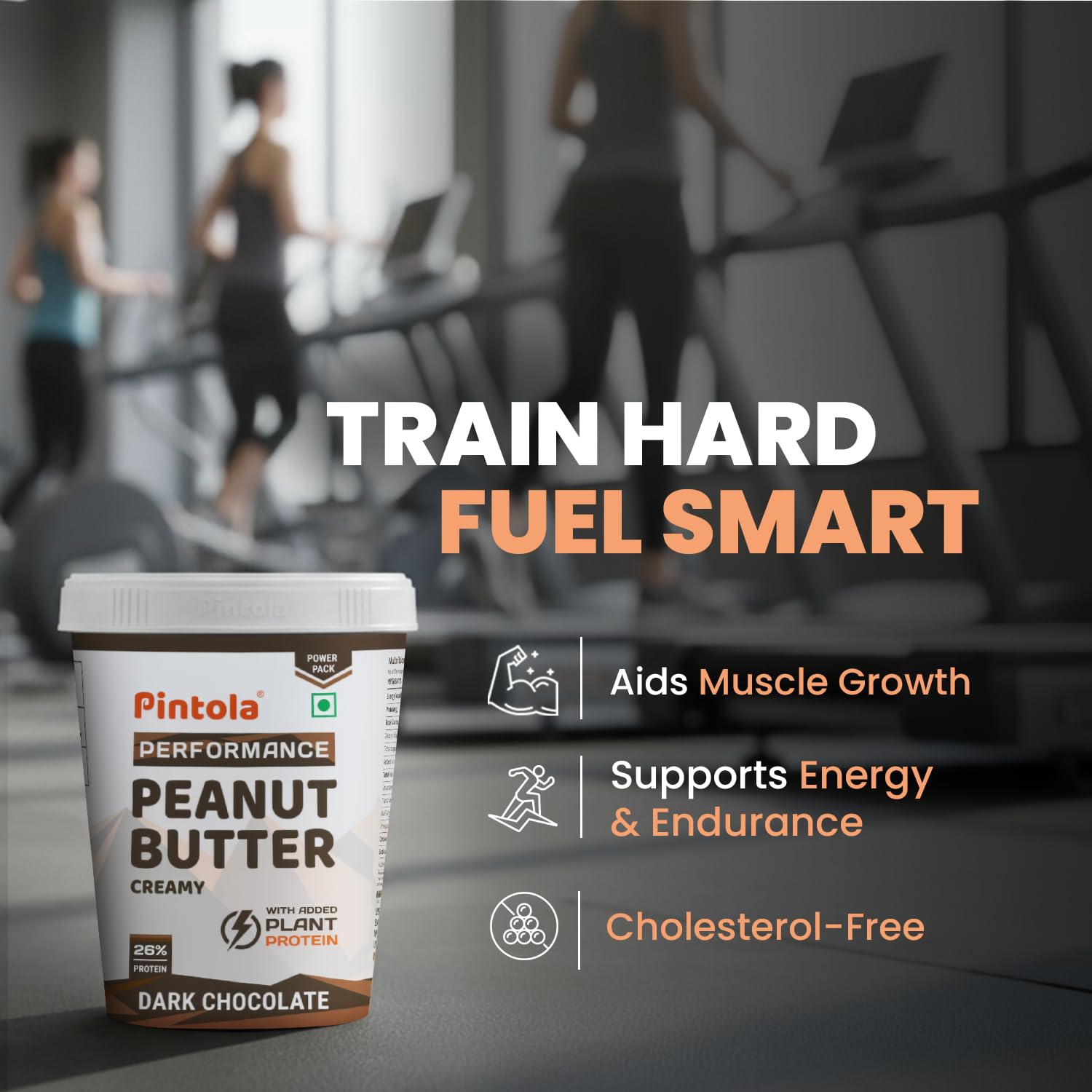 Pintola Dark Chocolate Performance Series Peanut Butter (Creamy) - 510g | Added Plant Protein | 26% Protein | High Protein & Source of Fiber