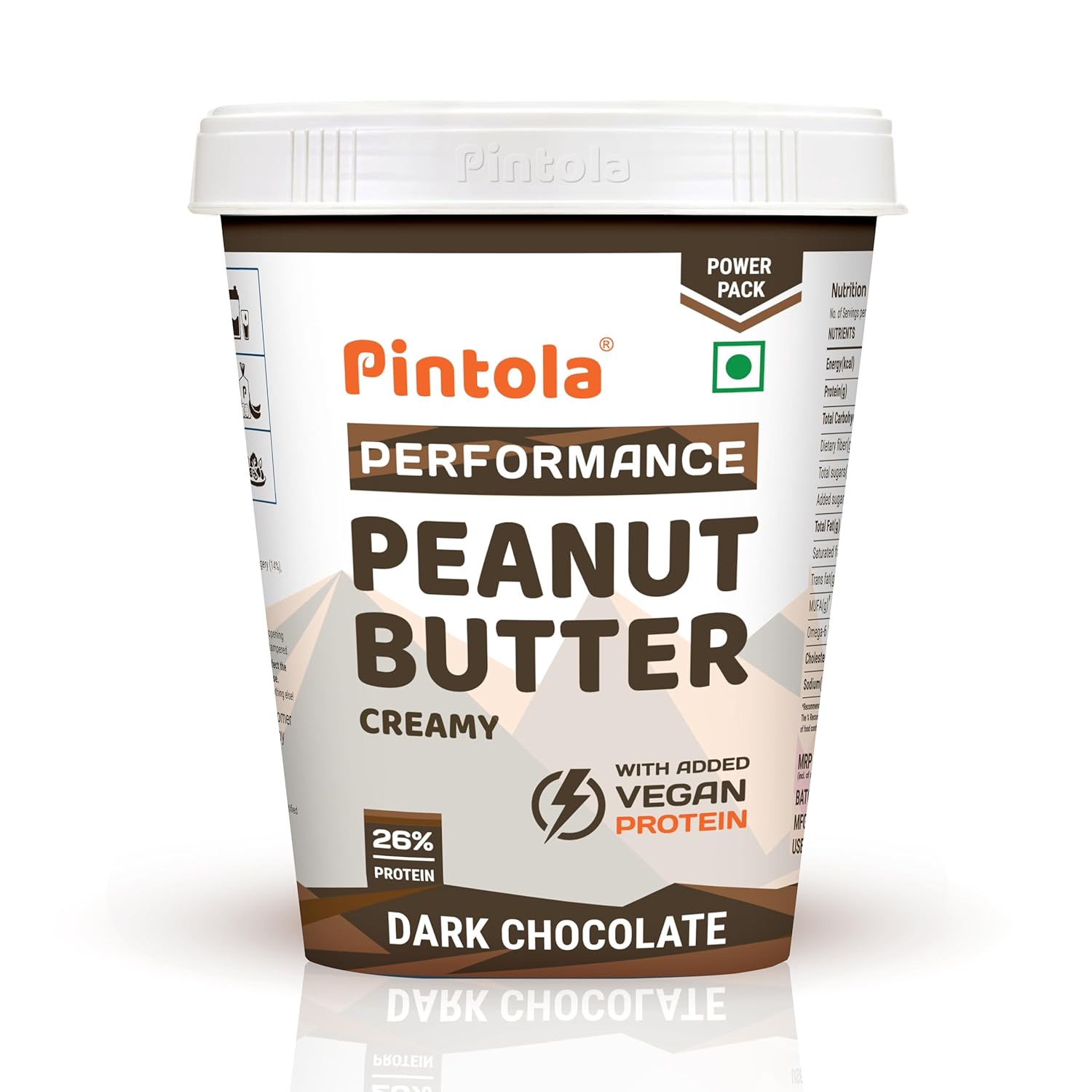 Pintola Dark Chocolate Performance Series Peanut Butter (Creamy) - 510g | Added Plant Protein | 26% Protein | High Protein & Source of Fiber