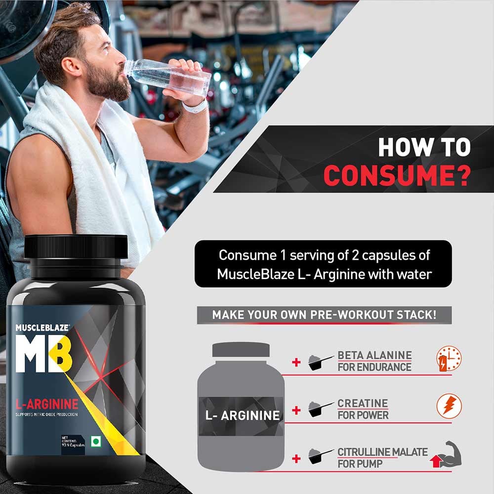 MuscleBlaze L-Arginine (90 Capsules) | Supports Nitric Oxide Production