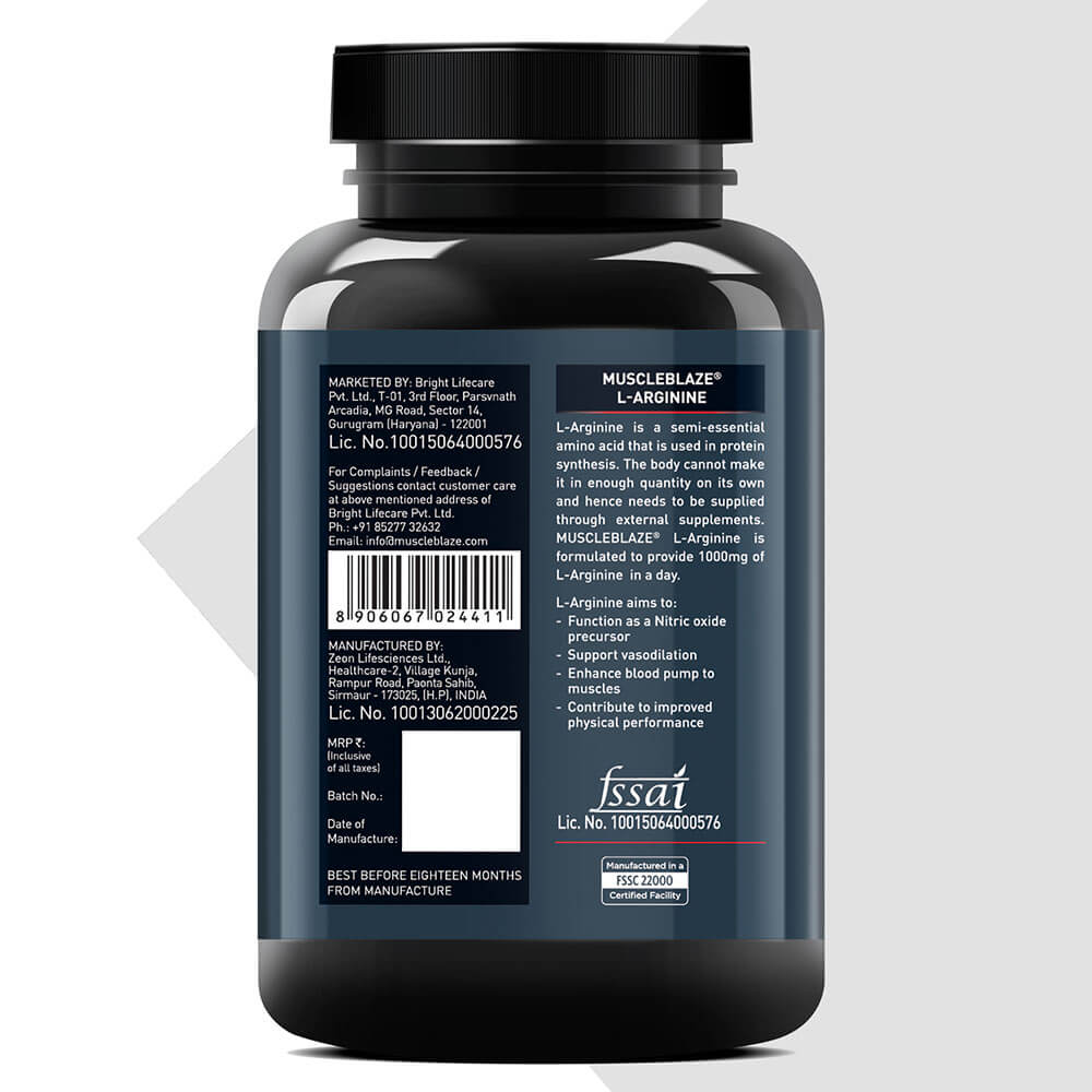 MuscleBlaze L-Arginine (90 Capsules) | Supports Nitric Oxide Production