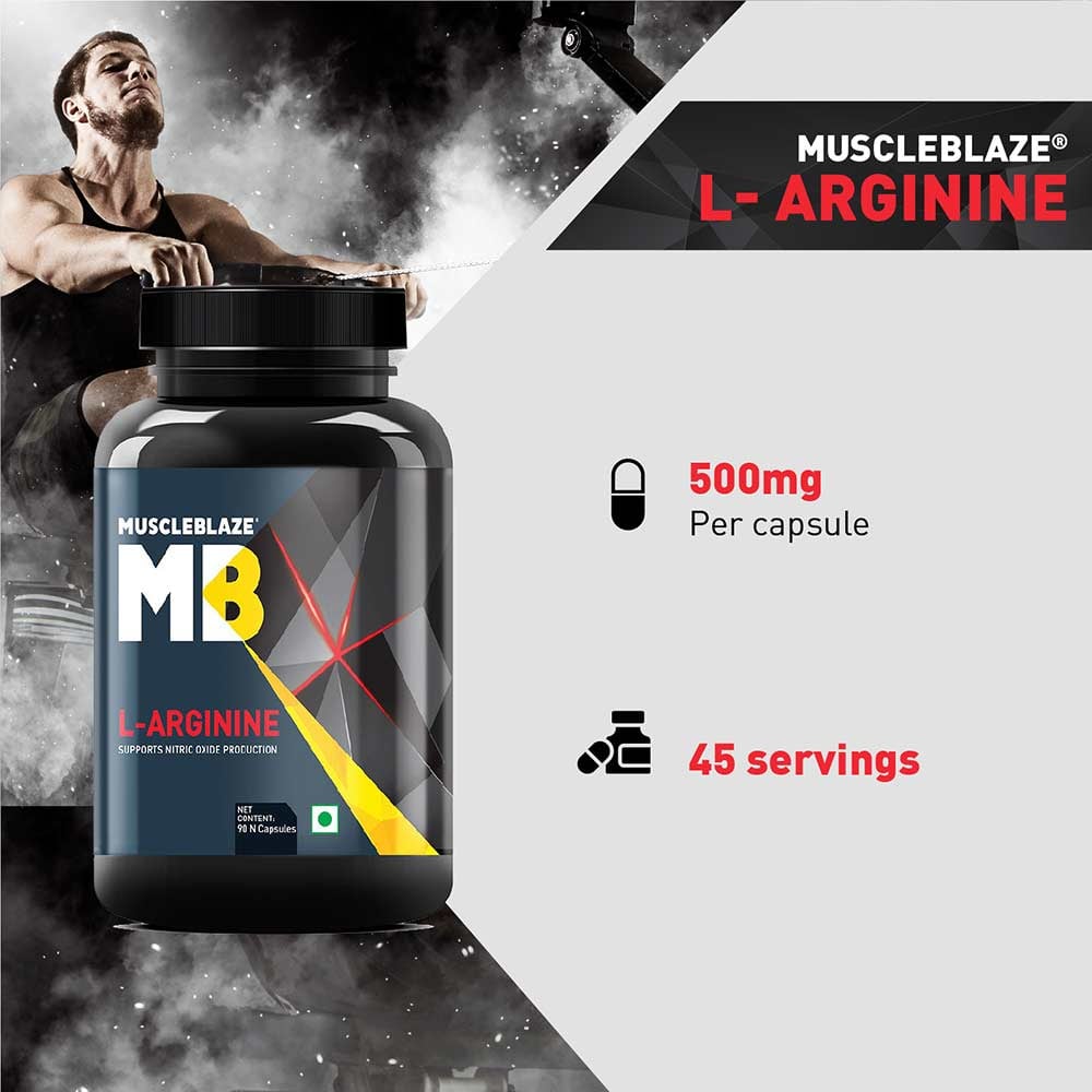 MuscleBlaze L-Arginine (90 Capsules) | Supports Nitric Oxide Production