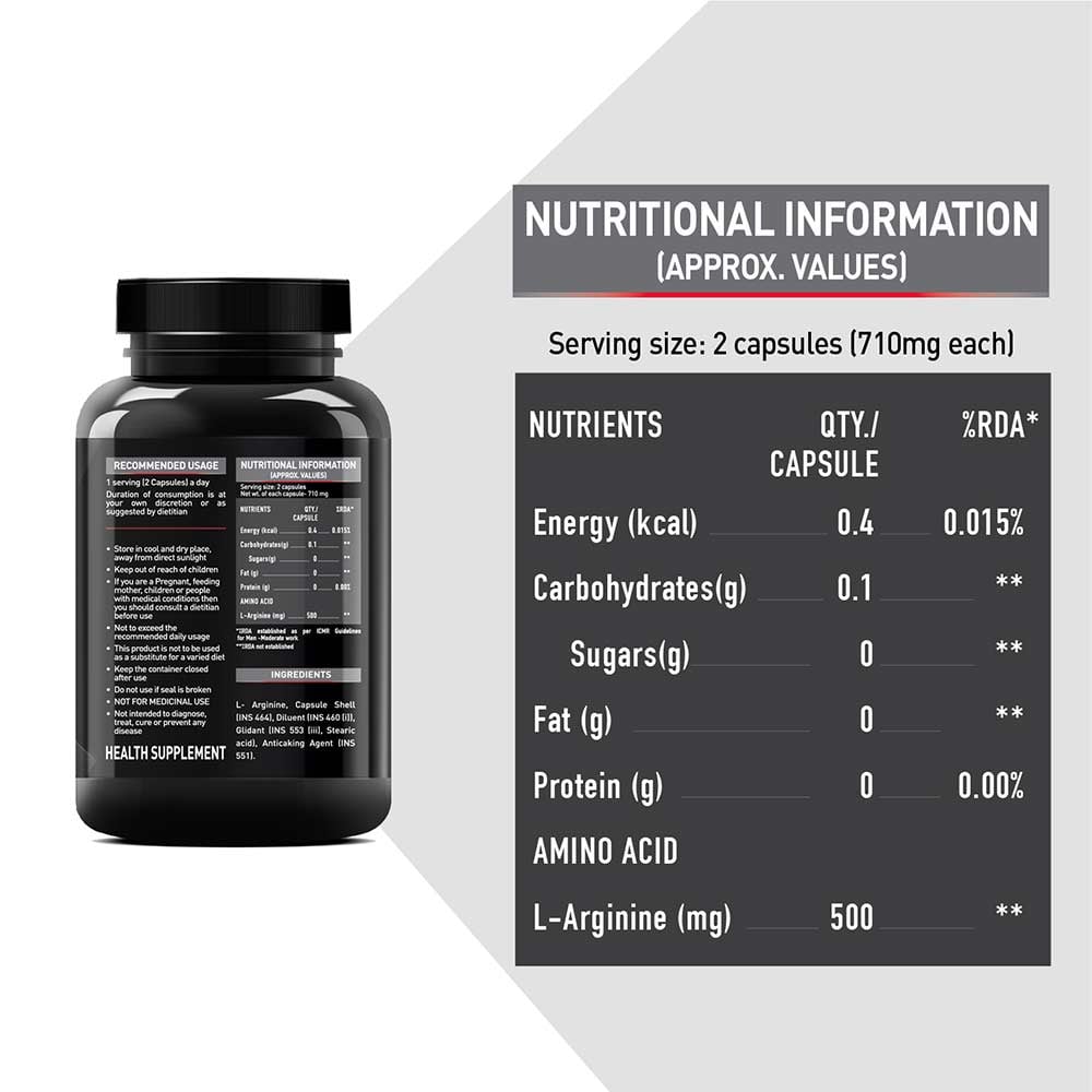 MuscleBlaze L-Arginine (90 Capsules) | Supports Nitric Oxide Production