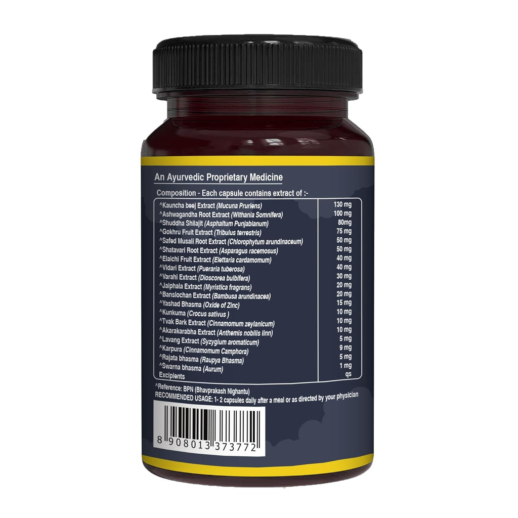 Pure Nutrition Shilajit Gold - 30 Veg Capsules, With Kaunch Beej, Ashwagandha, Safed Musli, Gokhru & Shatavari For Energy, Strength, Stamina & Performance,Premium Ayurvedic Supplement For Men