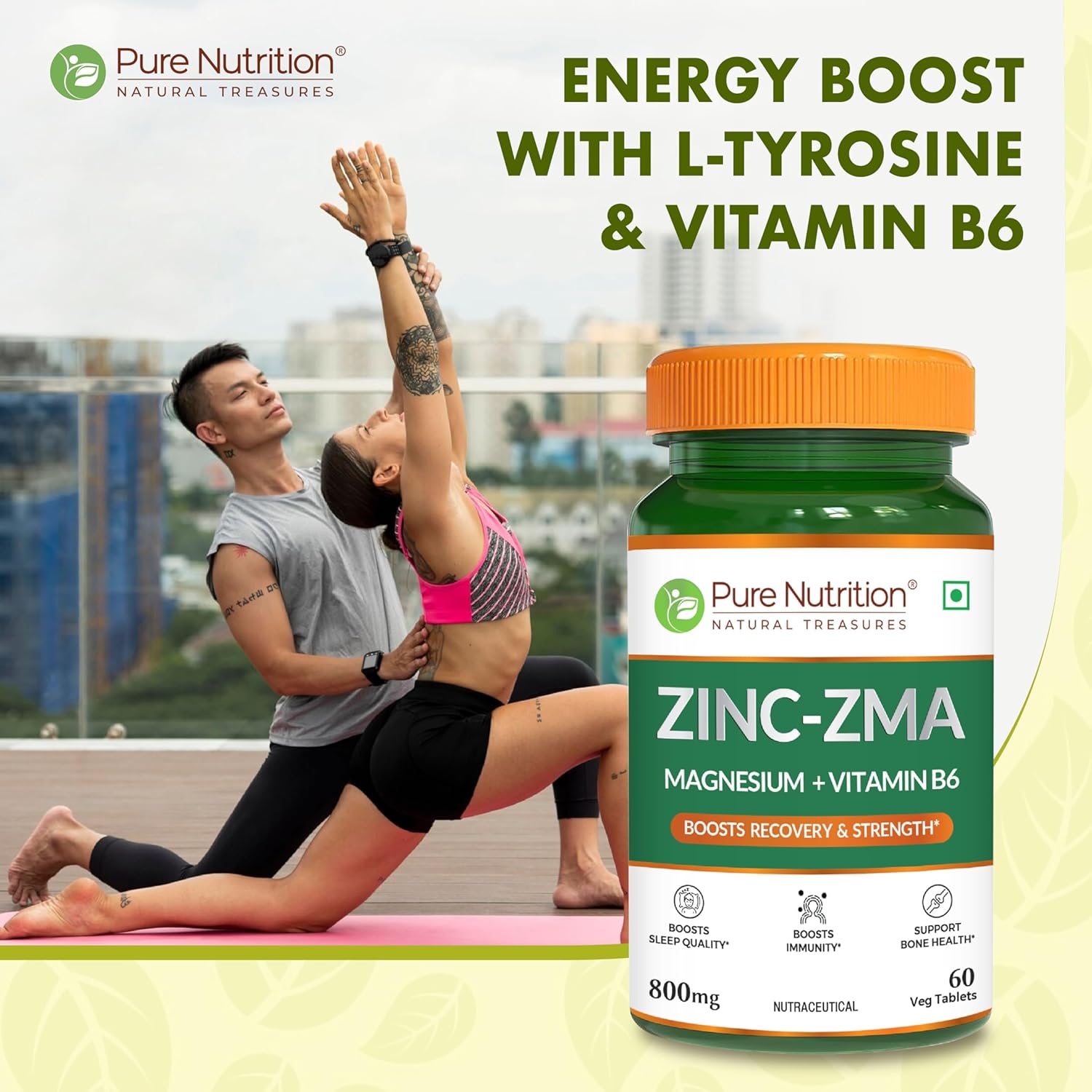 Pure Nutrition Zinc ZMA – 60 Veg Tablets | 800mg Zinc, Magnesium Aspartate & Vitamin B6 | Supports Muscle Recovery, Bone Strength & Deep Sleep | Boosts Energy, Testosterone & Immunity | Ideal for Athletes & Active Lifestyles