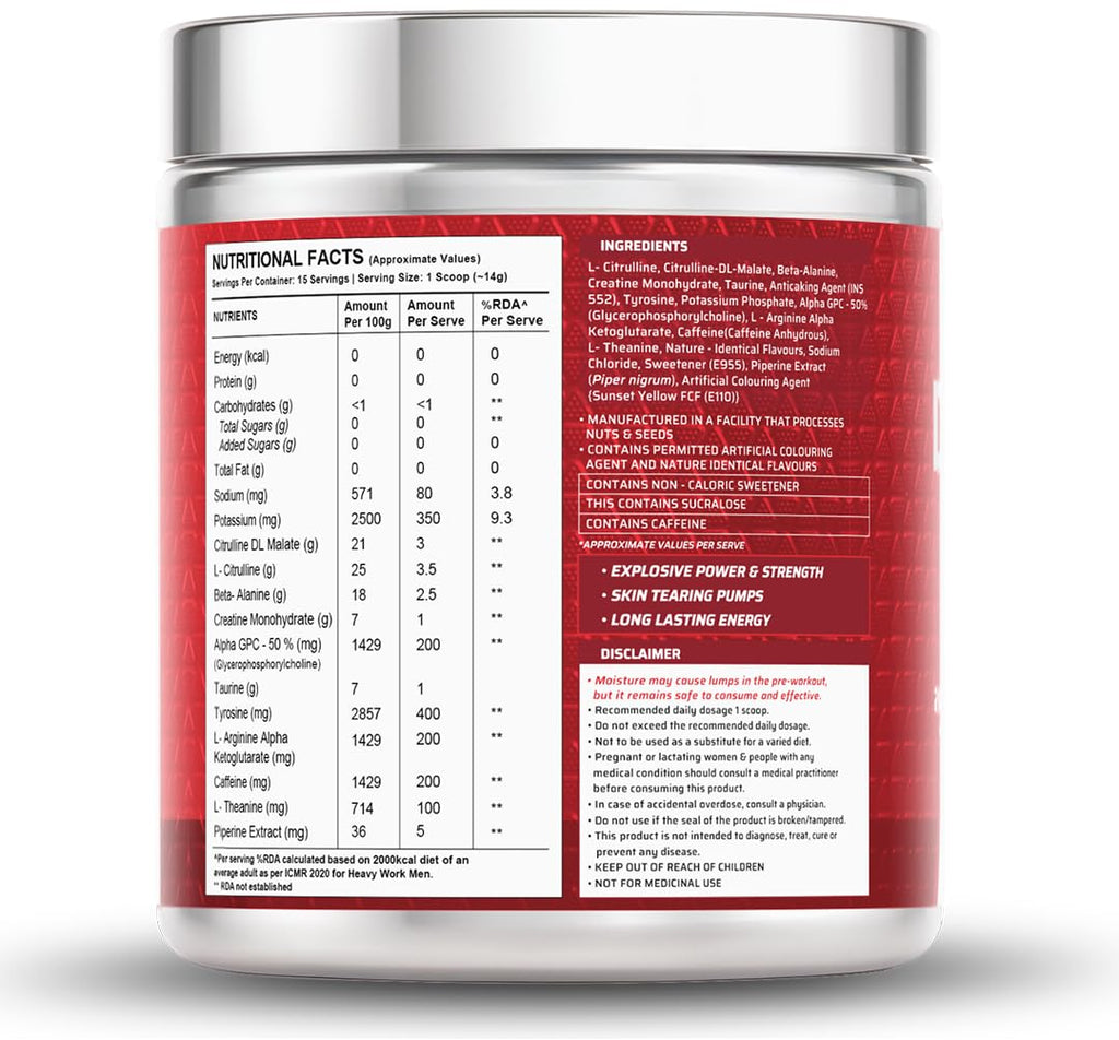 Dynamite Original Pre Workout For Men (30 Servings, Valencia Orange) For Focus & Energy Boost With 6500mg Citrulline Complex | Preworkout Supplements For Men - 420g