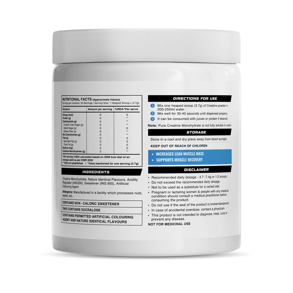Wellcore Pure Micronised Creatine Powder (33 Servings, Kiwi Kick) For Enhanced Muscle Strength With Rapid Absorption | Creatine Monohydrate | Wellcore Creatine Flavoured - 122g