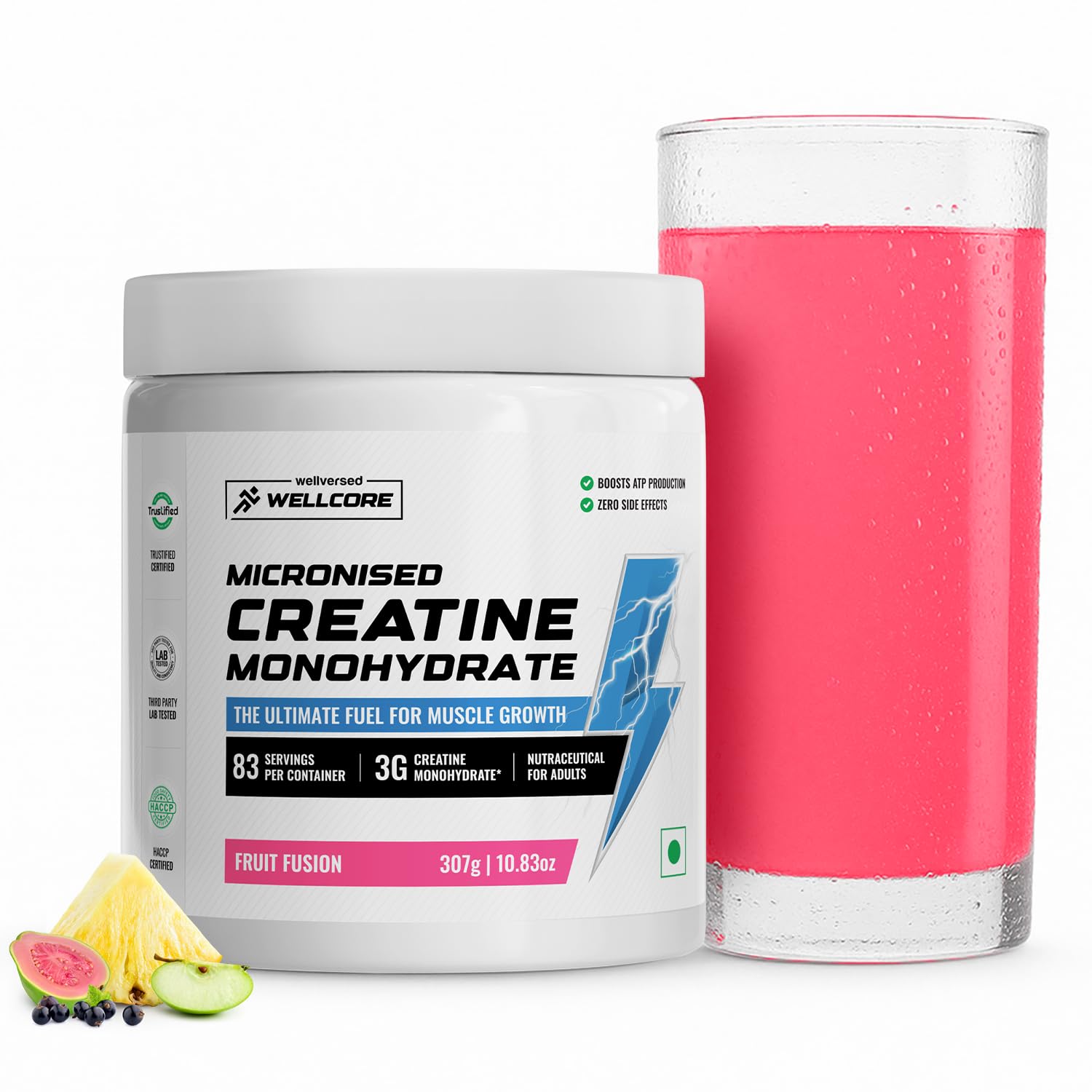 Wellcore Pure Micronised Creatine Powder (83 Servings, Fruit Fusion) For Enhanced Muscle Strength With Rapid Absorption | Creatine Monohydrate | Wellcore Creatine - 307g