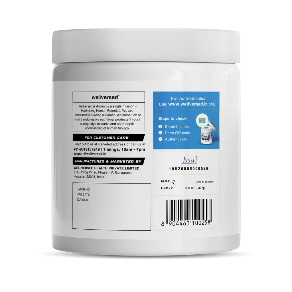 Wellcore Pure Micronised Creatine Powder (83 Servings, Kiwi Kick) For Enhanced Muscle Strength With Rapid Absorption | Creatine Monohydrate | Wellcore Creatine Flavoured - 307g