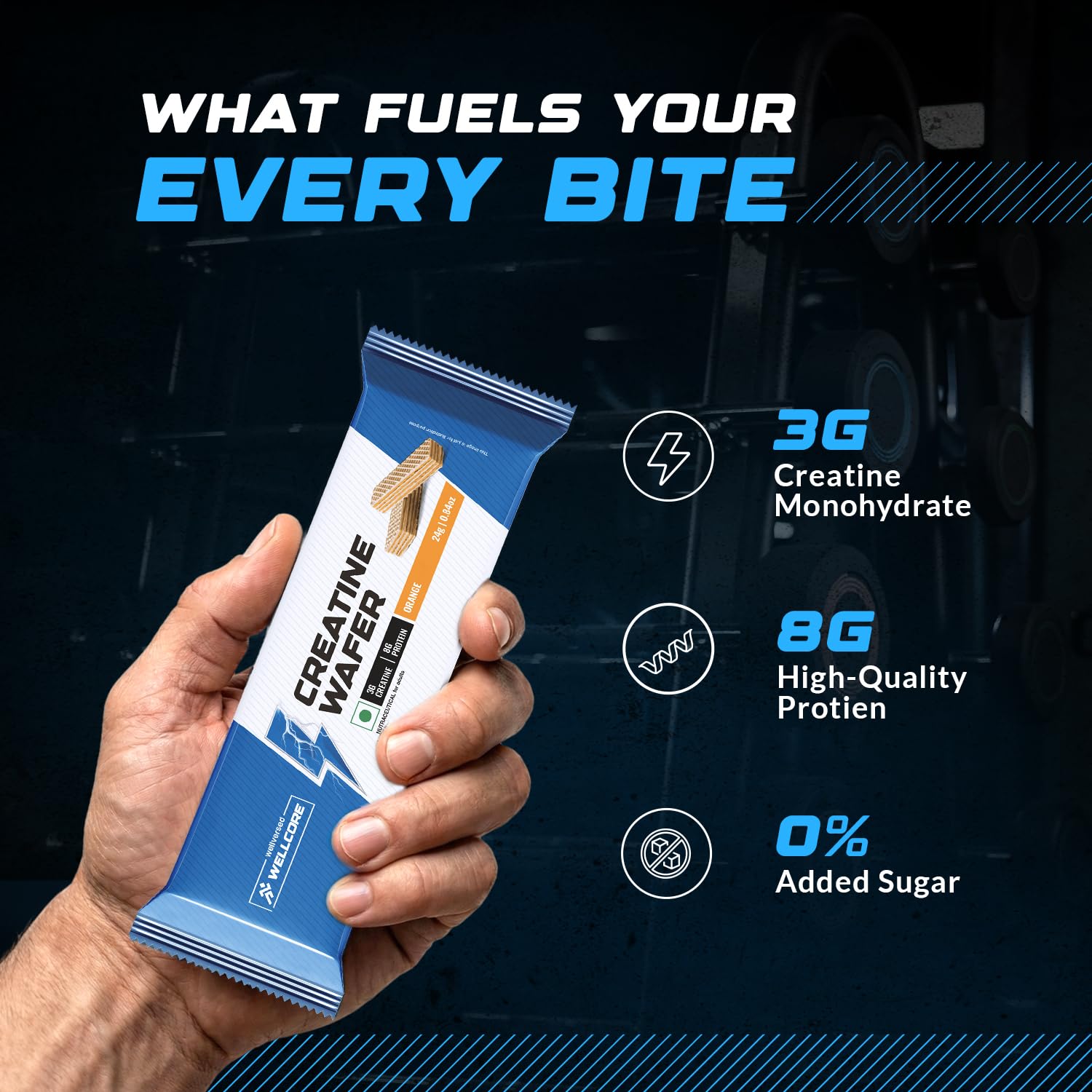 Wellversd Wellcore - Creatine Wafer Bar | Orange/Chocolate  Flavour (Single Piece) | No Added Sugar | 3g Creatine Monohydrate | 8g Protein | For Increased Muscle Growth & Recovery | 100% Vegetarian