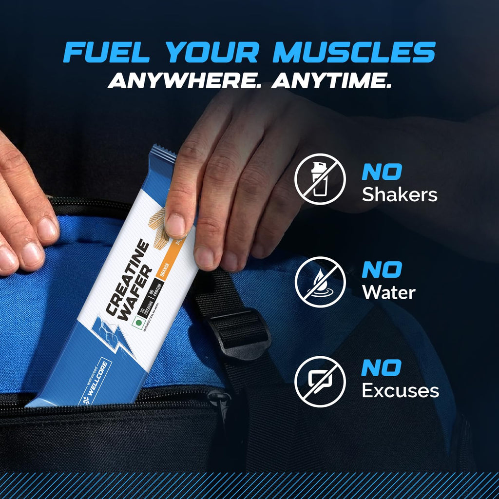 Wellversd Wellcore - Creatine Wafer Bar | Orange/Chocolate  Flavour (Single Piece) | No Added Sugar | 3g Creatine Monohydrate | 8g Protein | For Increased Muscle Growth & Recovery | 100% Vegetarian