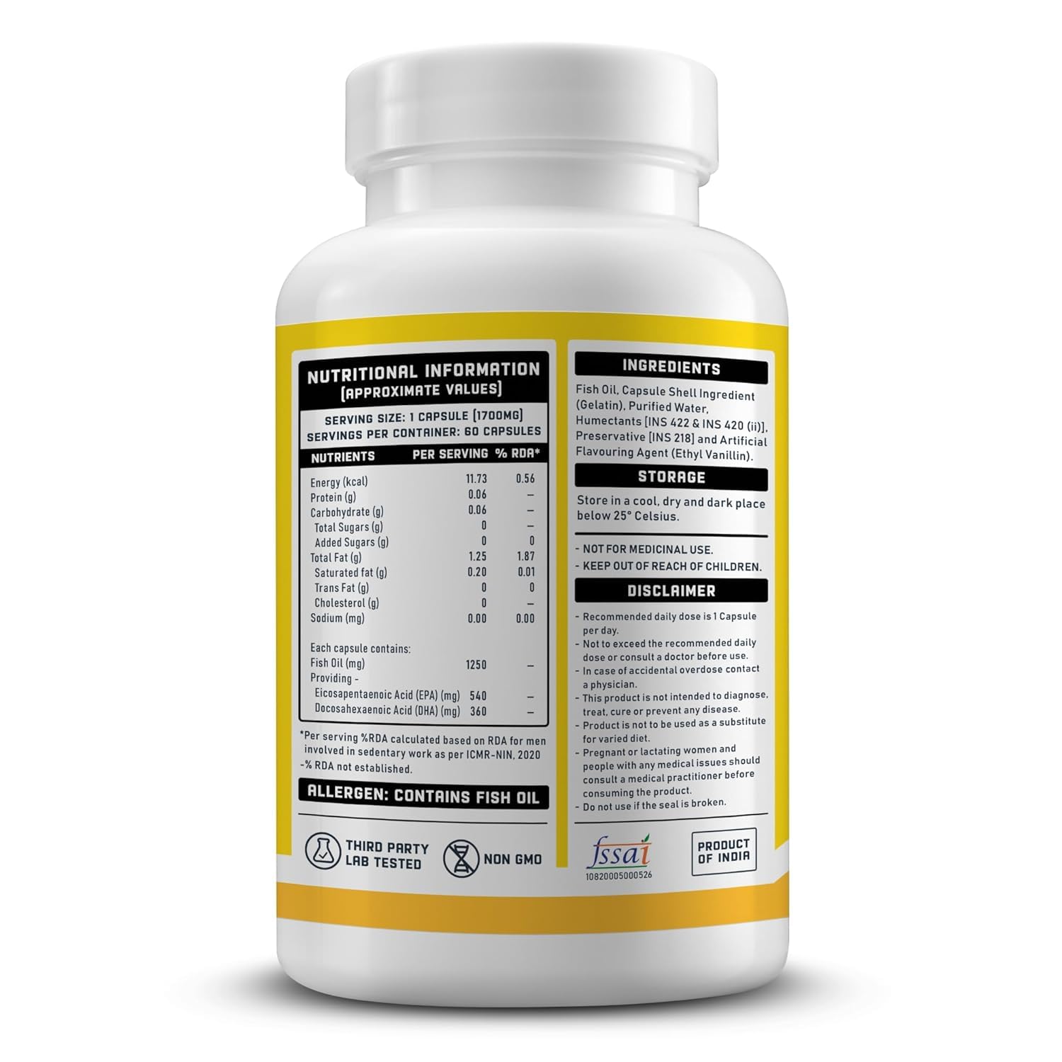 YouWeFit Triple Strength Omega 3 Fish Oil Capsules - 60 Soft Gels With 540mg EPA & 360mg DHA To Support Faster Muscle Growth | Omega-3 Supplement 1250mg