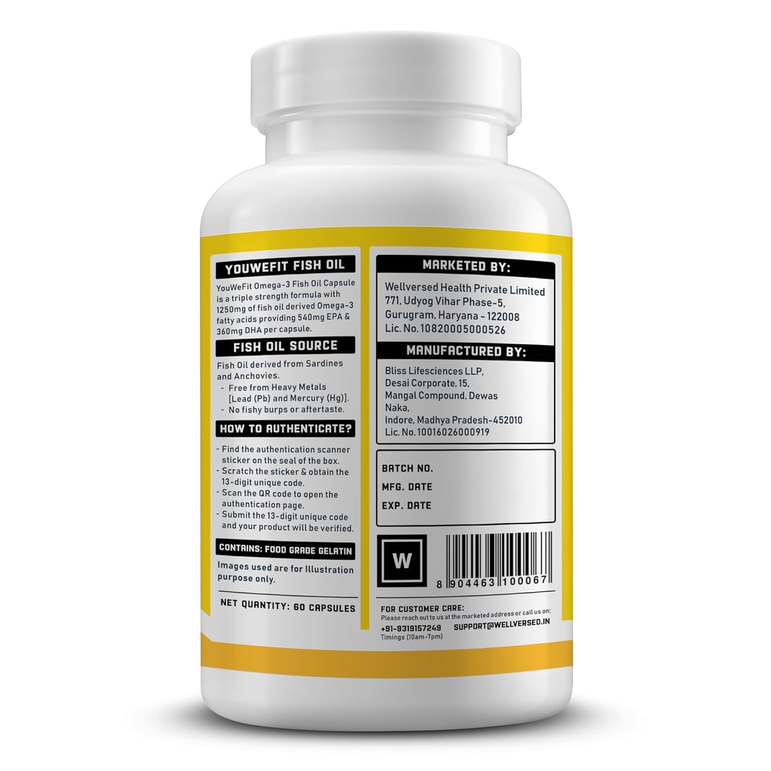 YouWeFit Triple Strength Omega 3 Fish Oil Capsules - 60 Soft Gels With 540mg EPA & 360mg DHA To Support Faster Muscle Growth | Omega-3 Supplement 1250mg
