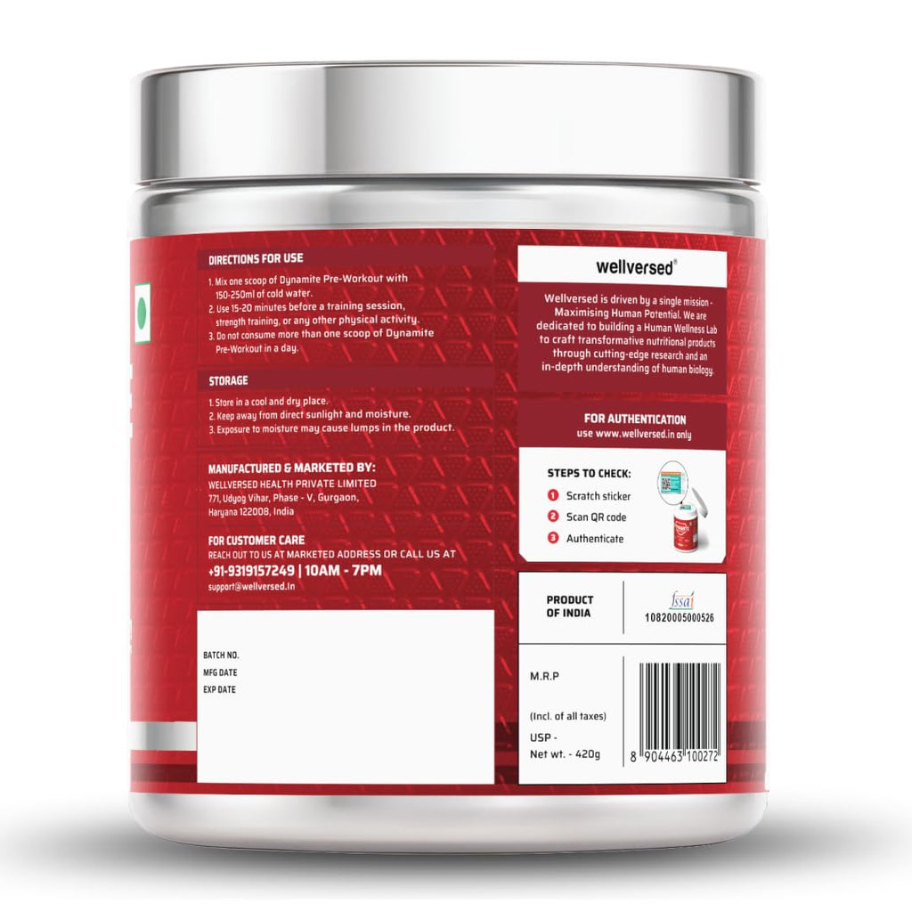 Dynamite Original Pre Workout For Men (30 Servings, Watermelon Ice) For Focus & Energy Boost With 6500mg Citrulline Complex | Preworkout Supplements For Men - 420g