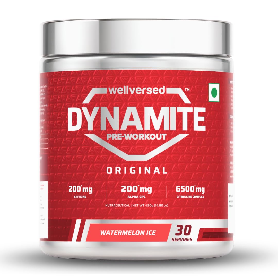 Dynamite Original Pre Workout For Men (30 Servings, Watermelon Ice) For Focus & Energy Boost With 6500mg Citrulline Complex | Preworkout Supplements For Men - 420g