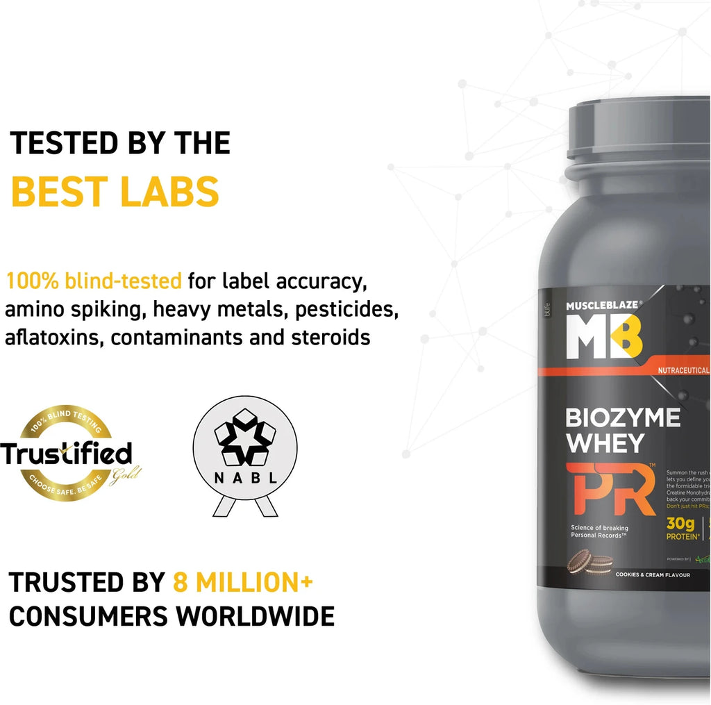 MUSCLEBLAZE Biozyme Whey PR with Creatine Monohydrate & AstraGin Whey Protein (1 kg Molten Chocolate)