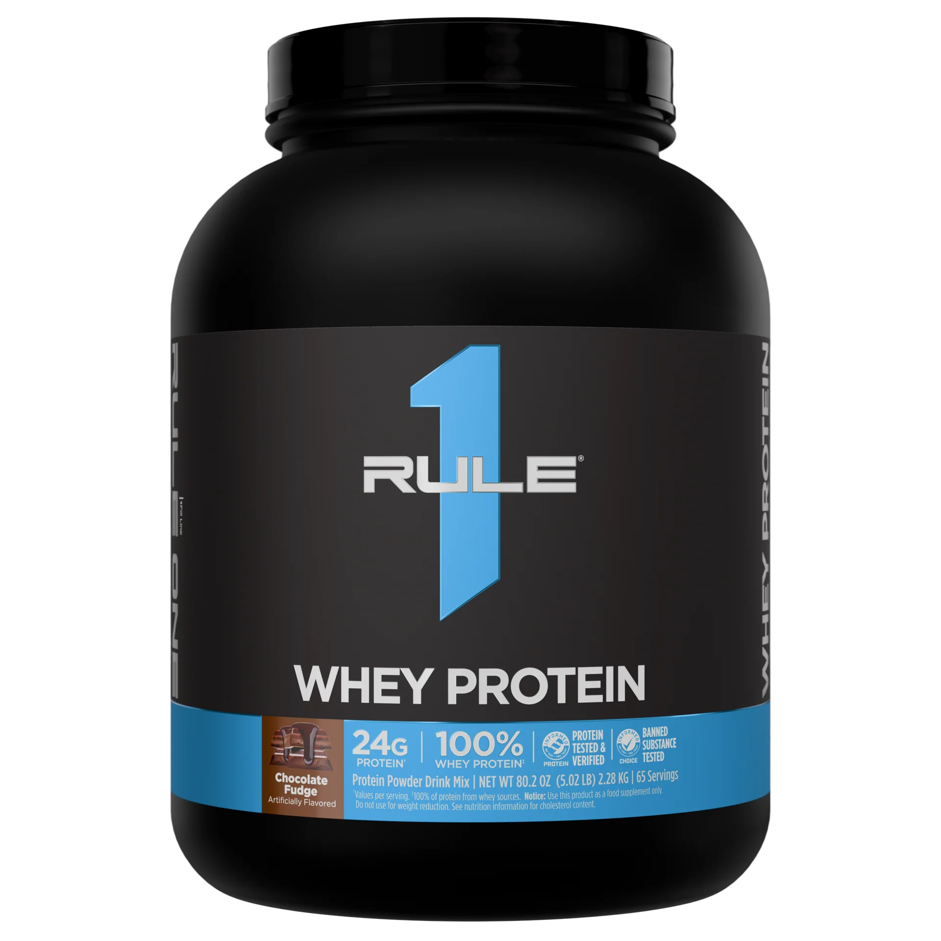 Rule1 1 R1 Whey Blend, Chocolate Fudge - 5.02 lbs Powder - 24g Whey Concentrates, Isolates & Hydrolysates with Naturally Occurring EAAs & BCAAs - 65 Servings