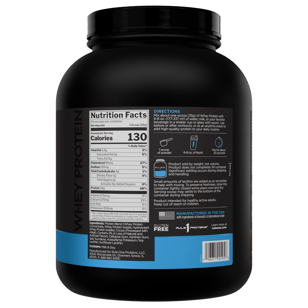 Rule1 1 R1 Whey Blend, Chocolate Fudge - 5.02 lbs Powder - 24g Whey Concentrates, Isolates & Hydrolysates with Naturally Occurring EAAs & BCAAs - 65 Servings