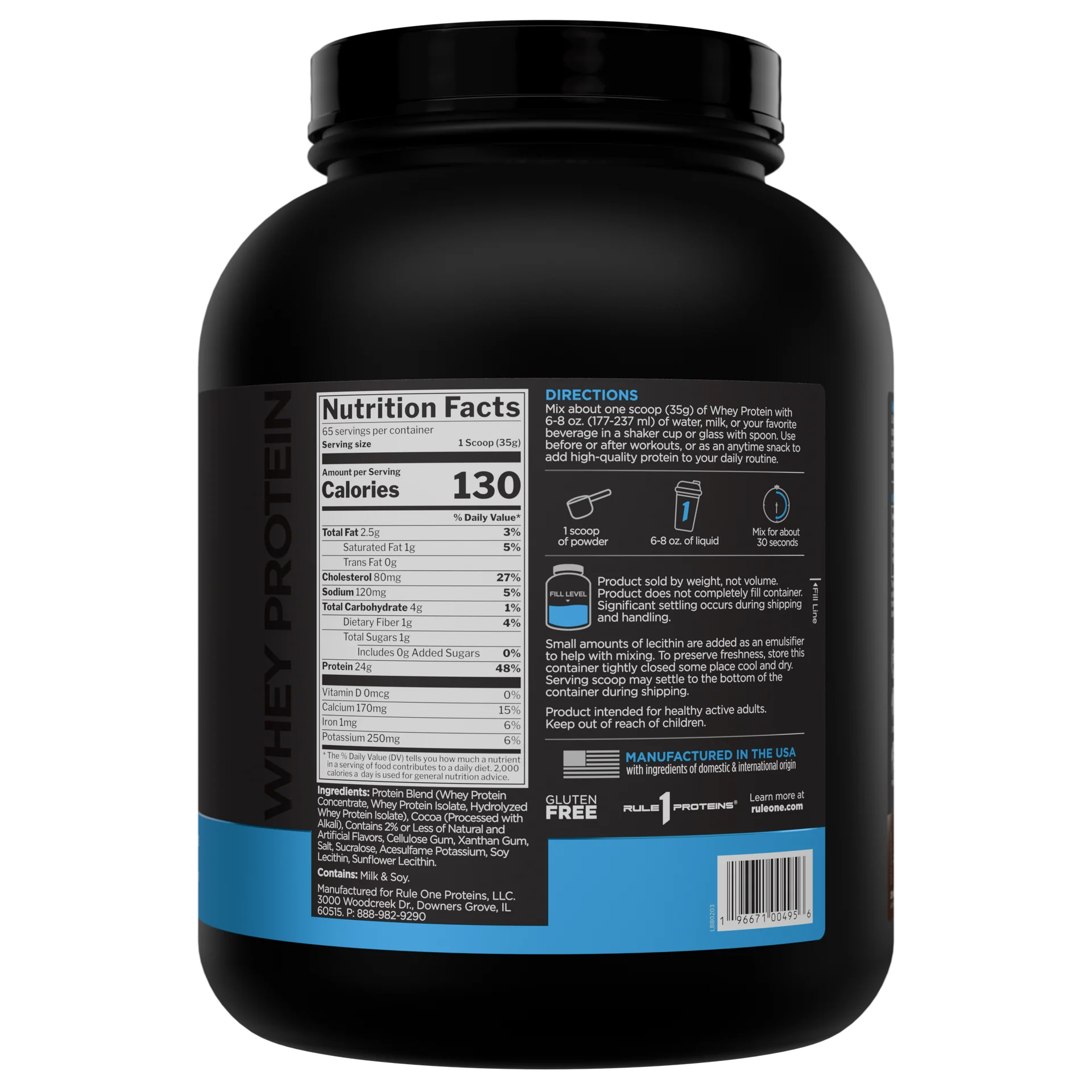 Rule1 1 R1 Whey Blend, Chocolate Fudge - 5.02 lbs Powder - 24g Whey Concentrates, Isolates & Hydrolysates with Naturally Occurring EAAs & BCAAs - 65 Servings